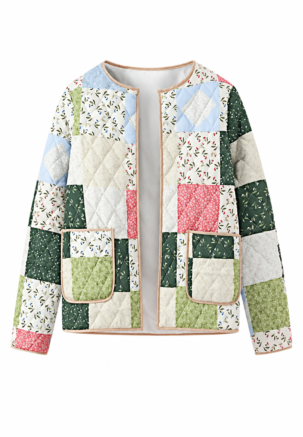 Veste matelassée femme à carreaux floraux style patchwork - Fabiola