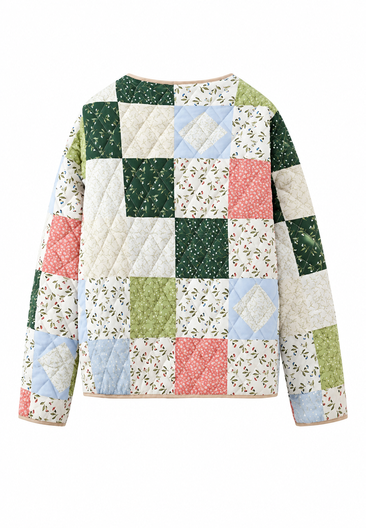 Veste matelassée femme à carreaux floraux style patchwork - Fabiola