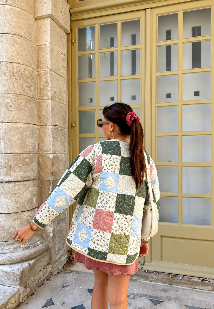 Veste matelassée femme à carreaux floraux style patchwork - Fabiola
