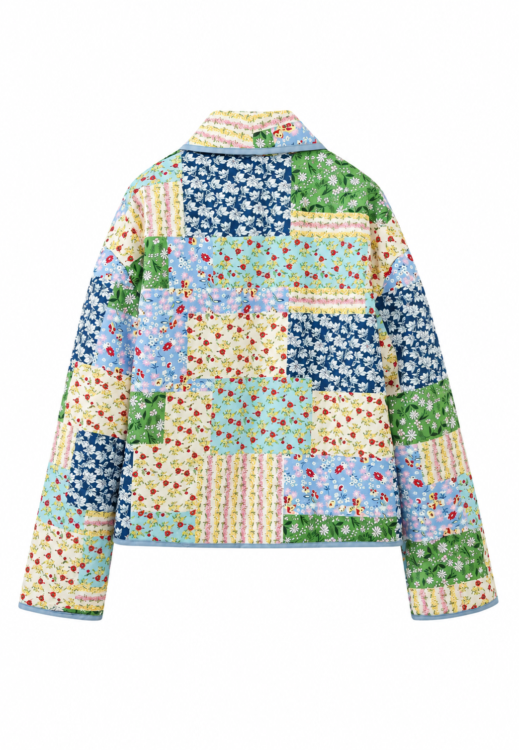 Veste matelassée femme à carreaux floraux patchwork et revers - Bettina