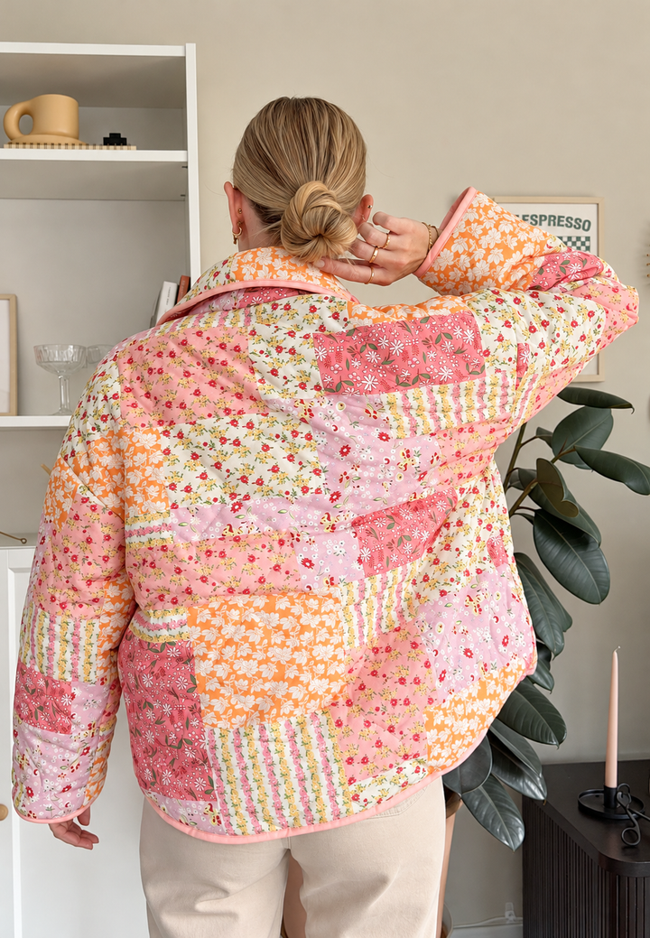 Veste matelassée femme à petites fleurs et col à revers - Zinnia