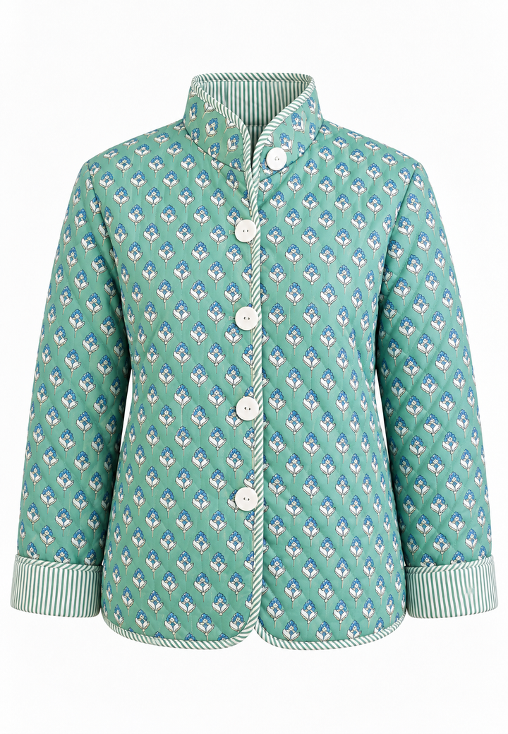 Veste matelassée femme à micro-imprimé floral, col montant et boutons - Bodil