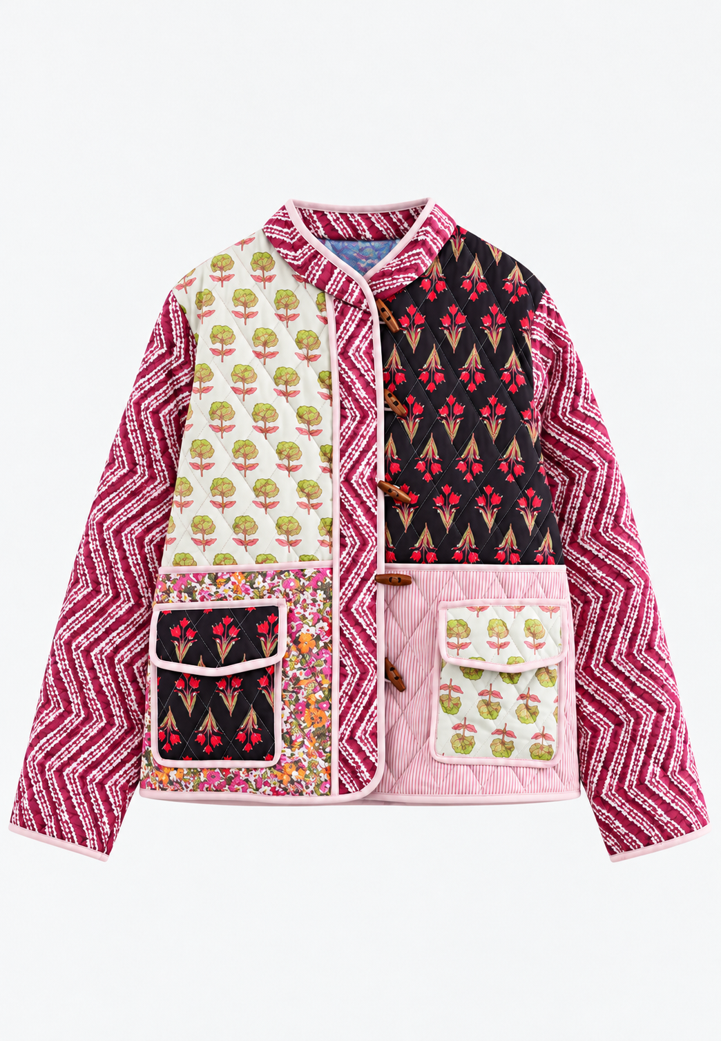 Veste matelassée fleurie femme à manches zigzag et boutons - Adriane