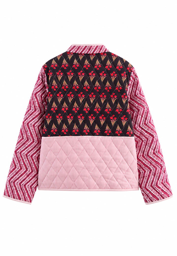 Veste matelassée fleurie femme à manches zigzag et boutons - Adriane