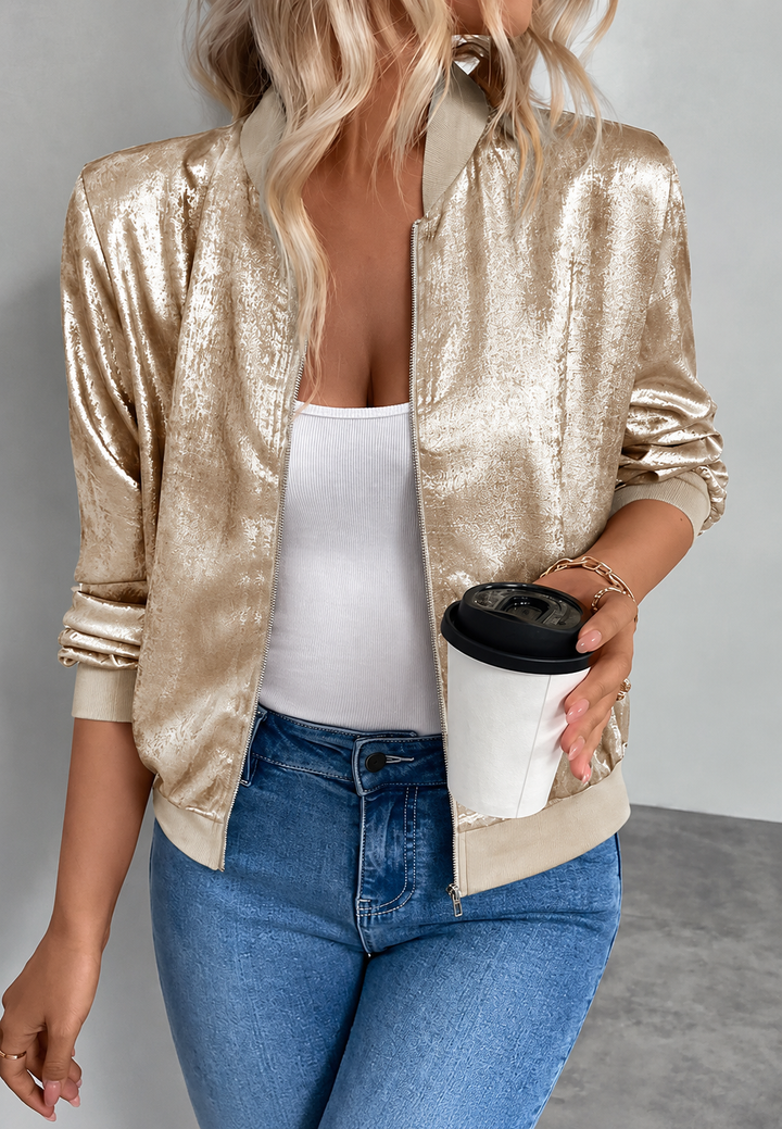 Veste bomber courte pour femme avec fermeture éclair et élastique au bas - Nalia