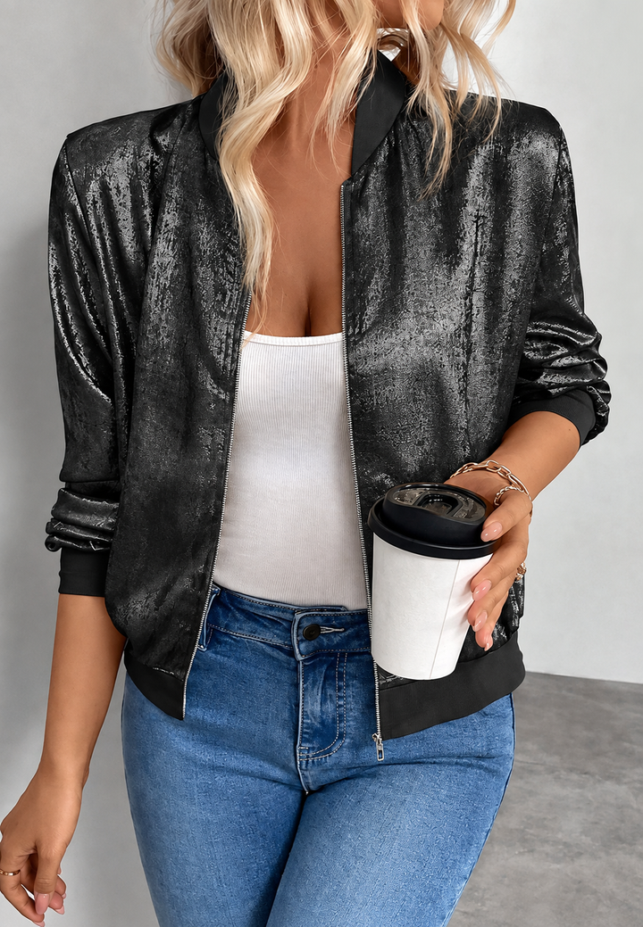 Veste bomber courte pour femme avec fermeture éclair et élastique au bas - Nalia