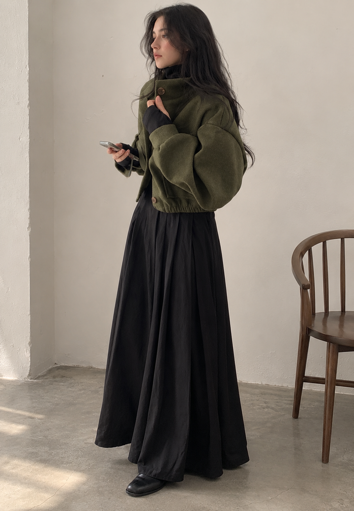 Veste courte pour femme, col montant, boutons, manches larges - Aveline