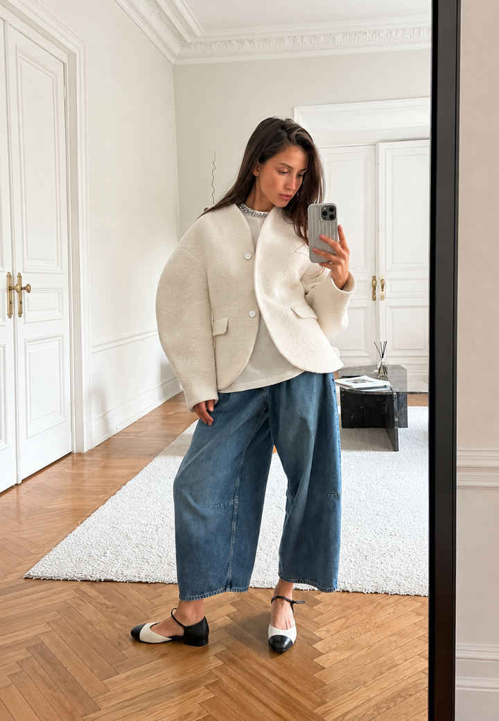 Veste courte femme effet bouclé à poches à rabat - Martina