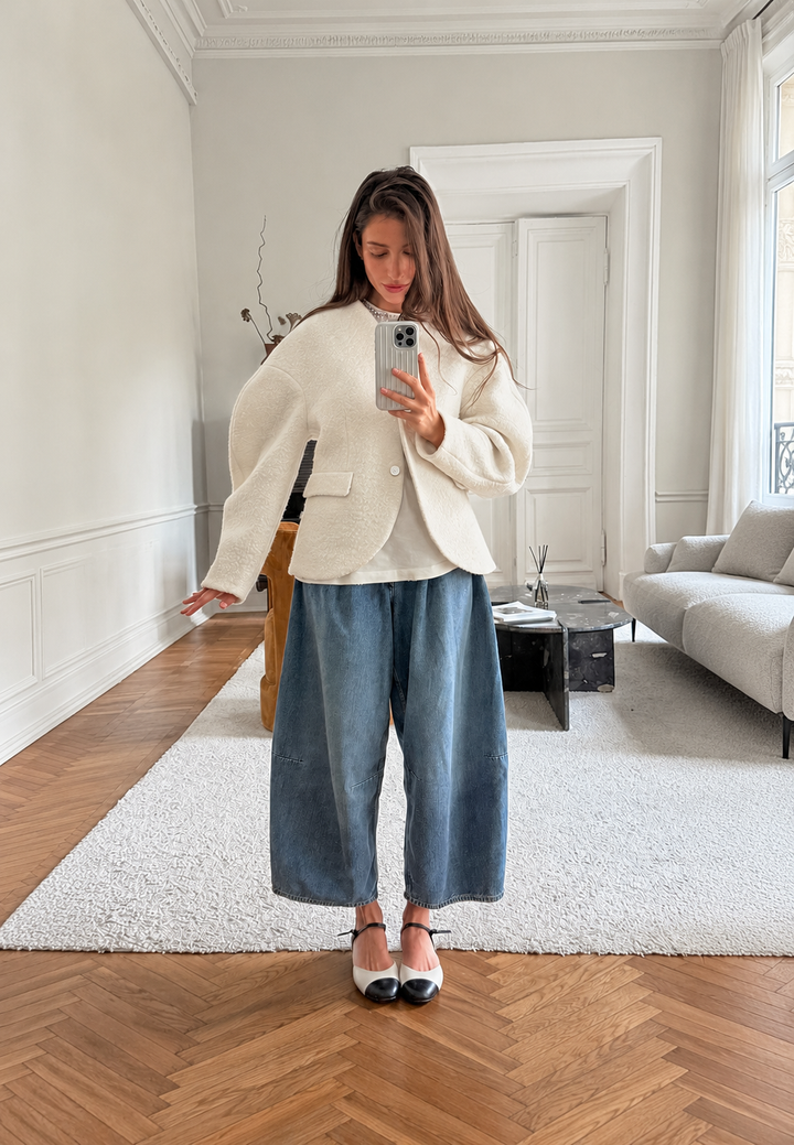 Veste courte femme effet bouclé à poches à rabat - Martina
