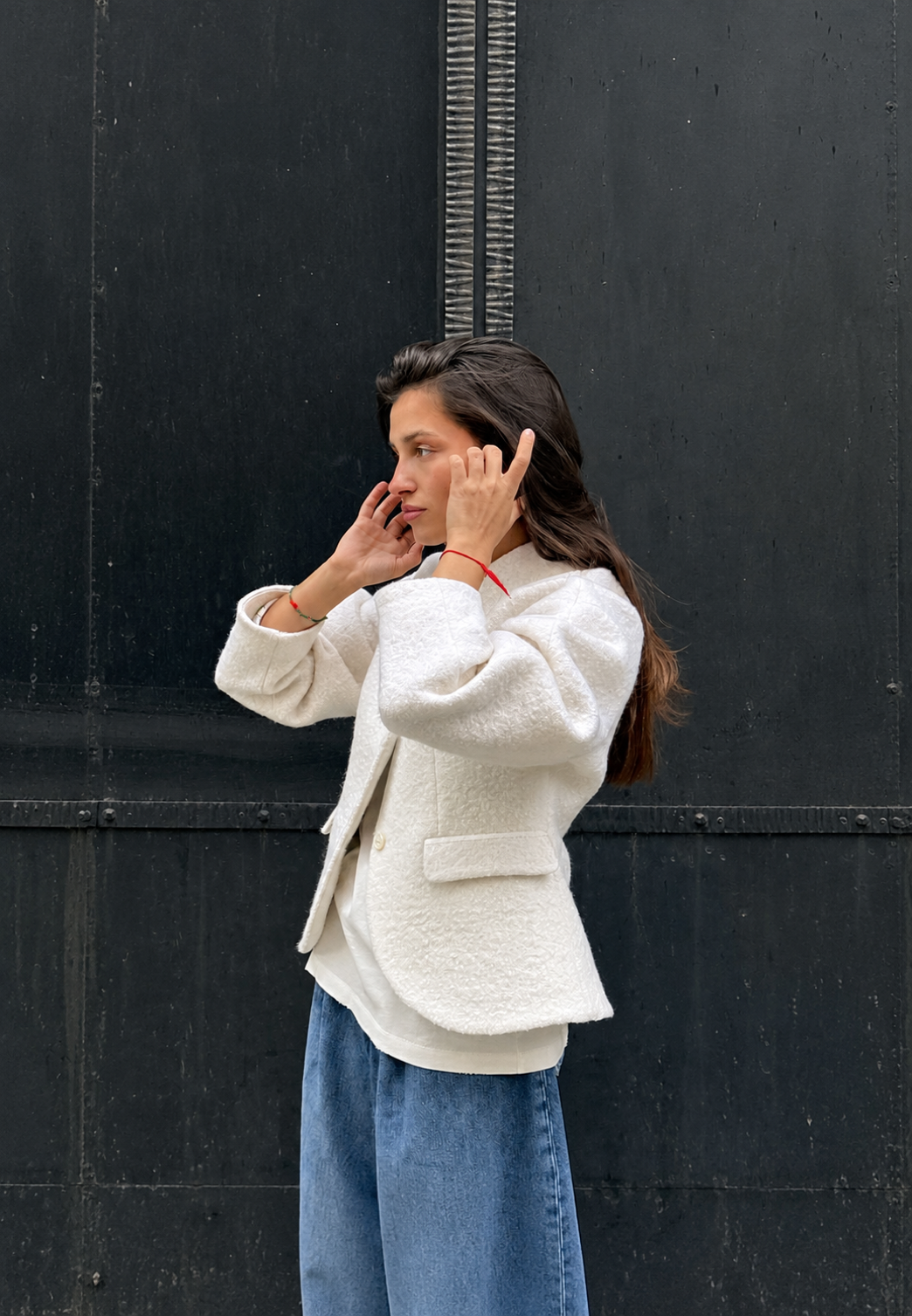 Veste courte femme effet bouclé à poches à rabat - Martina