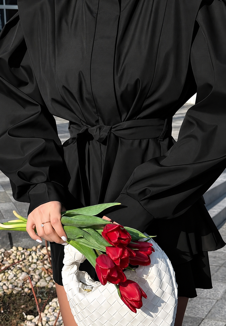 Veste femme courte à basque, ceinture et épaulettes - Valen