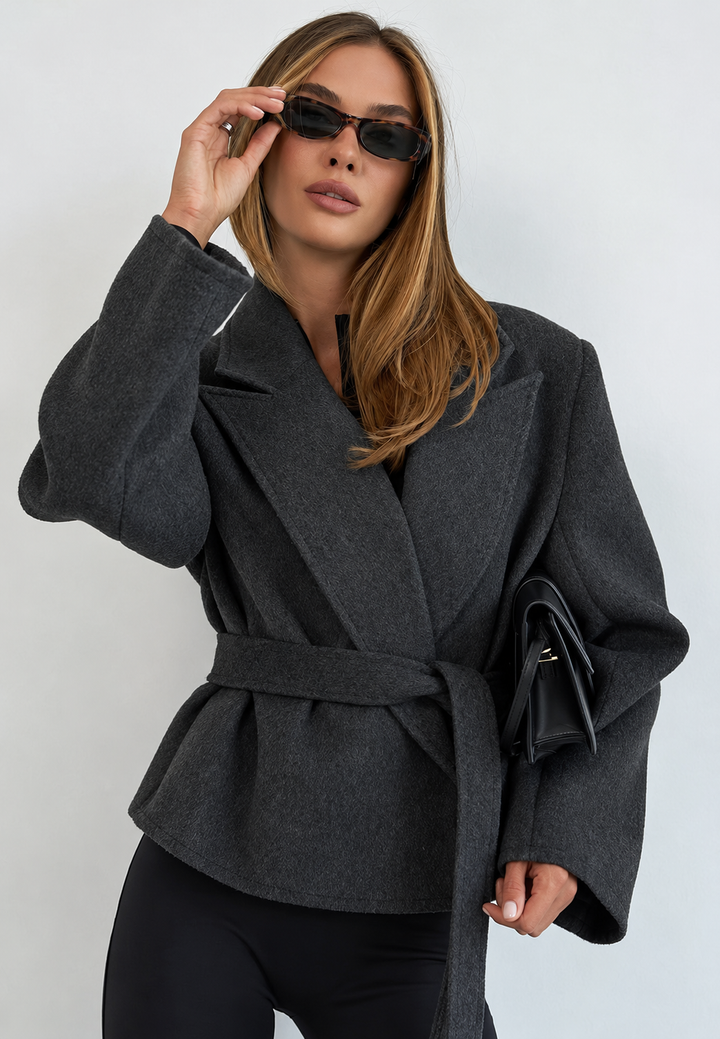 Veste courte à revers et ceinture, style élégant - Ivet