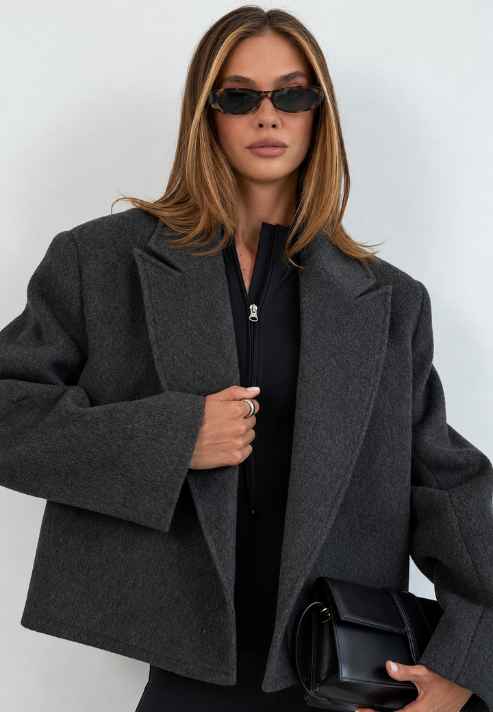 Veste courte à revers et ceinture, style élégant - Ivet