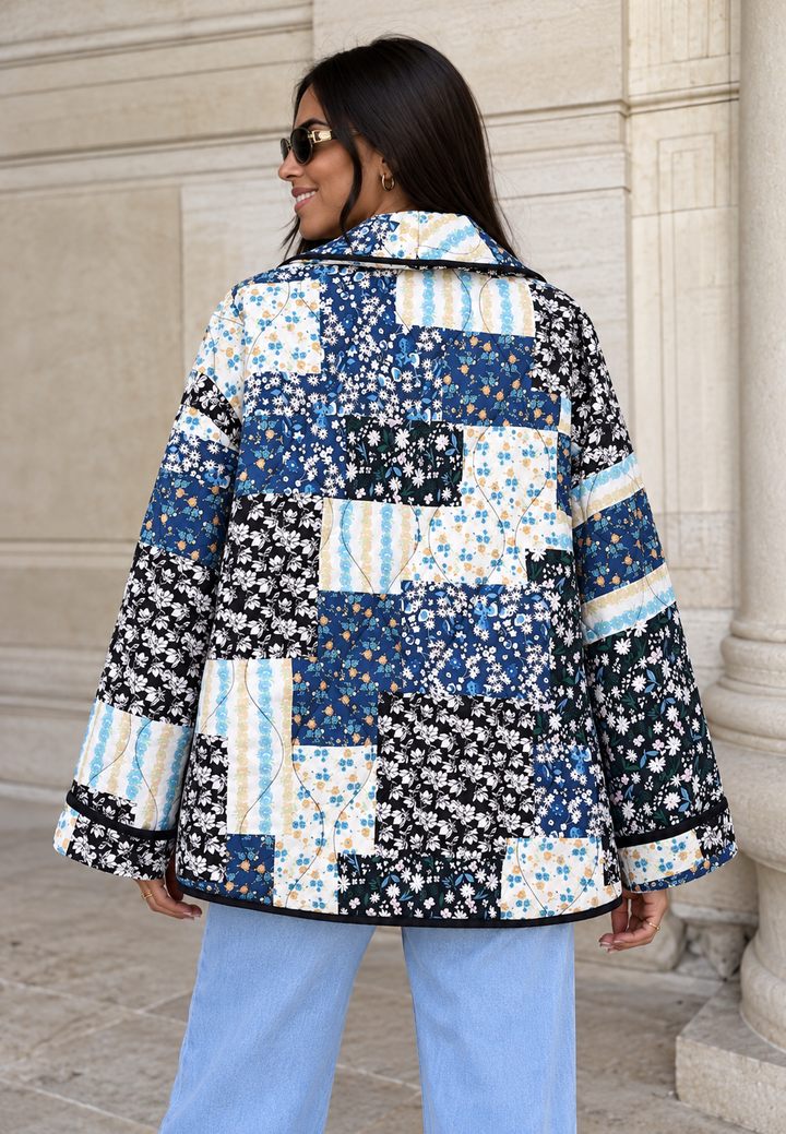 Veste matelassée femme à carreaux floraux et larges revers - Irmela