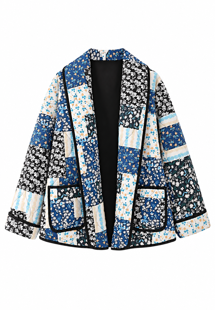Veste matelassée femme à carreaux floraux et larges revers - Irmela