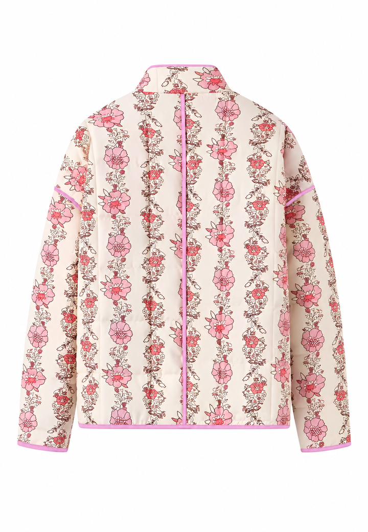 Veste matelassée fleurie femme à col montant et bordures - Ludovica