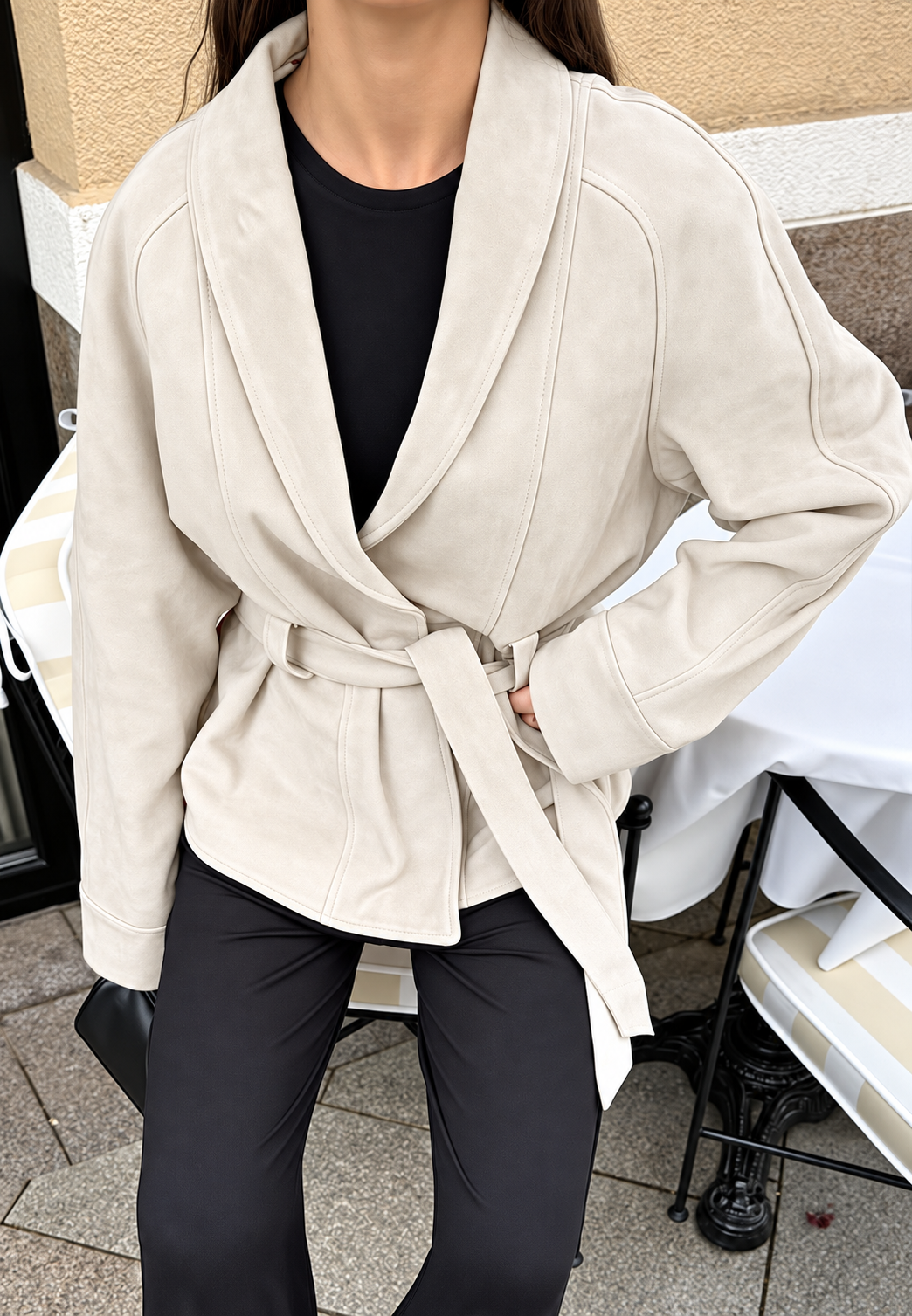 Veste femme effet daim à ceinture et col montant - Duna