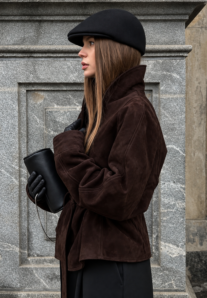 Veste femme effet daim à ceinture et col montant - Duna