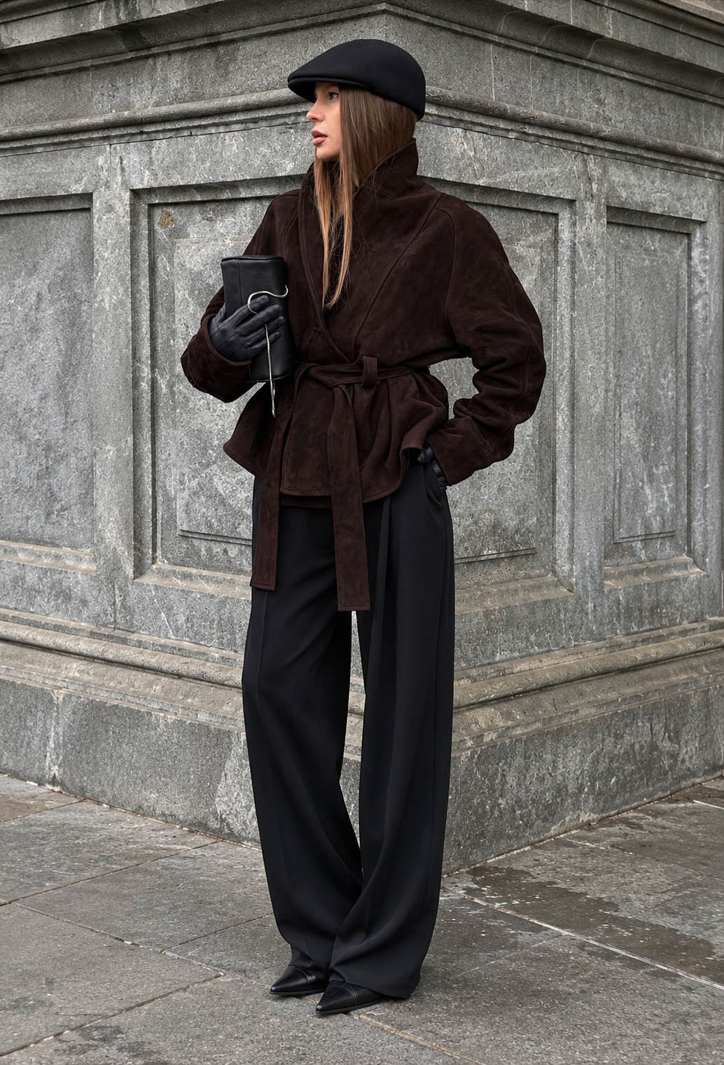 Veste femme effet daim à ceinture et col montant - Duna