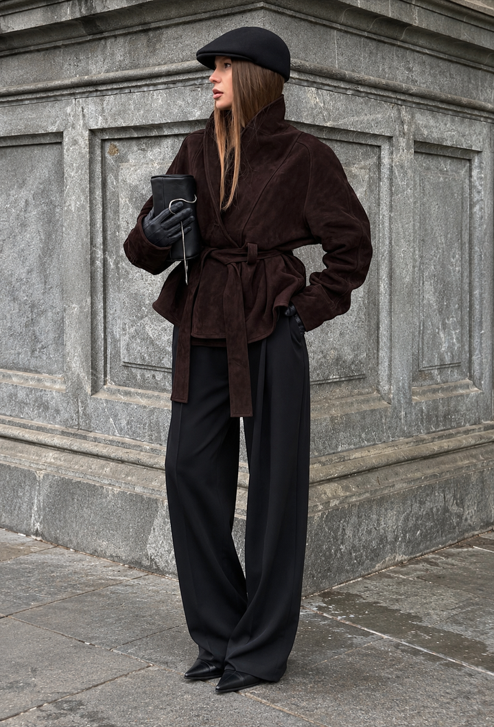 Veste femme effet daim à ceinture et col montant - Duna