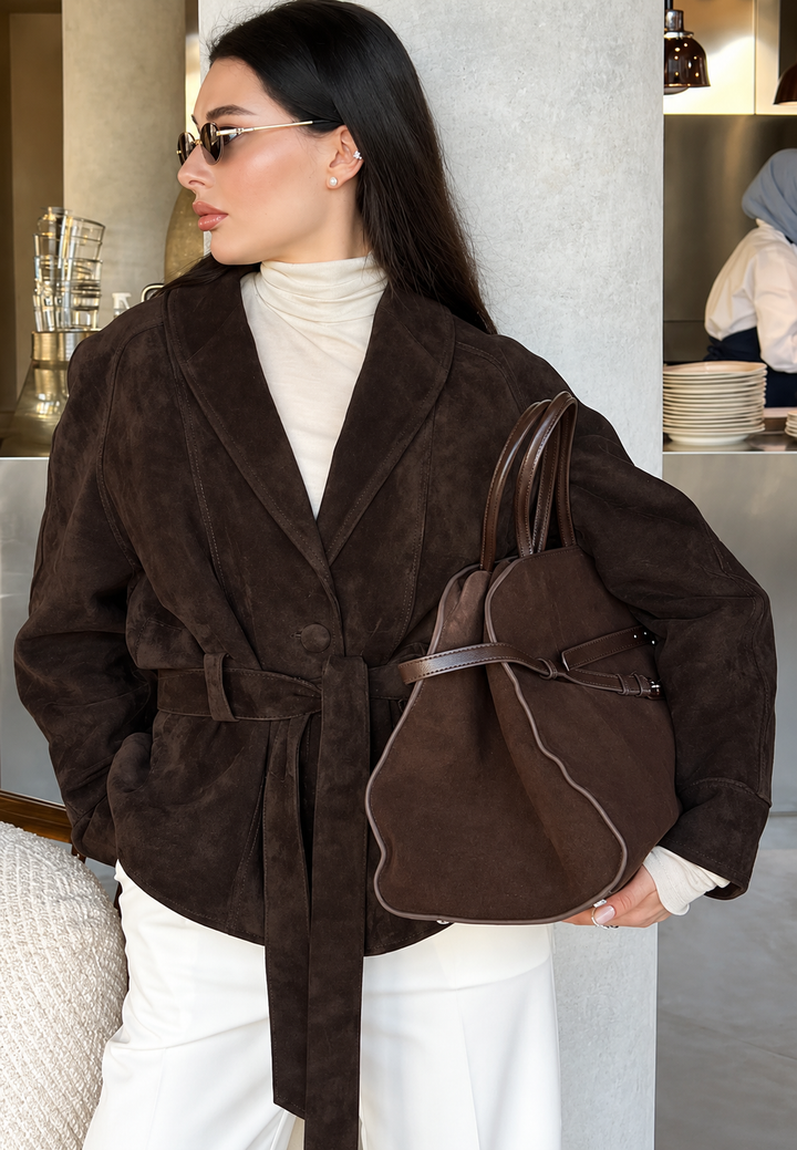 Veste femme effet daim à ceinture et manches amples - Nadia