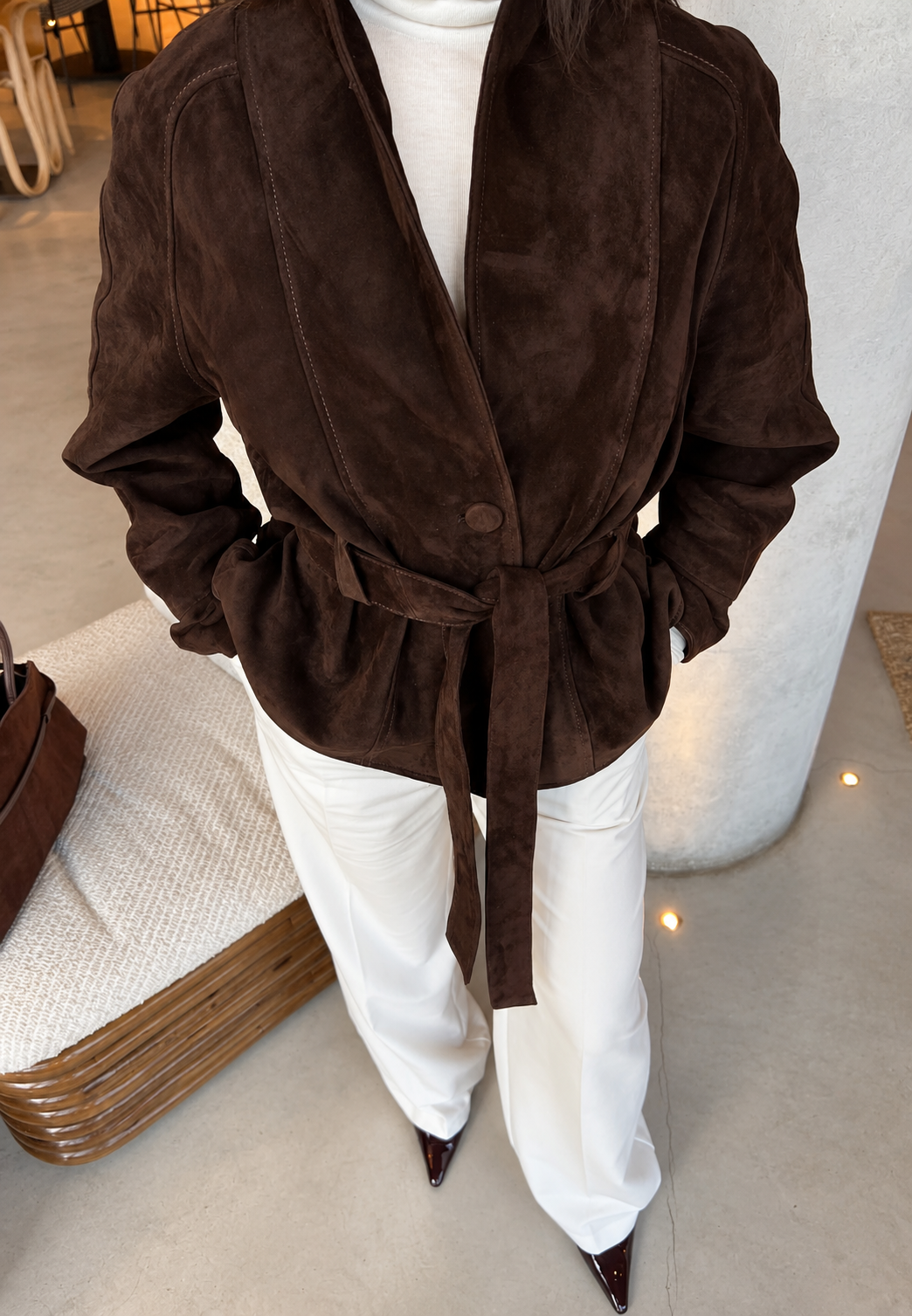 Veste femme effet daim à ceinture et manches amples - Nadia