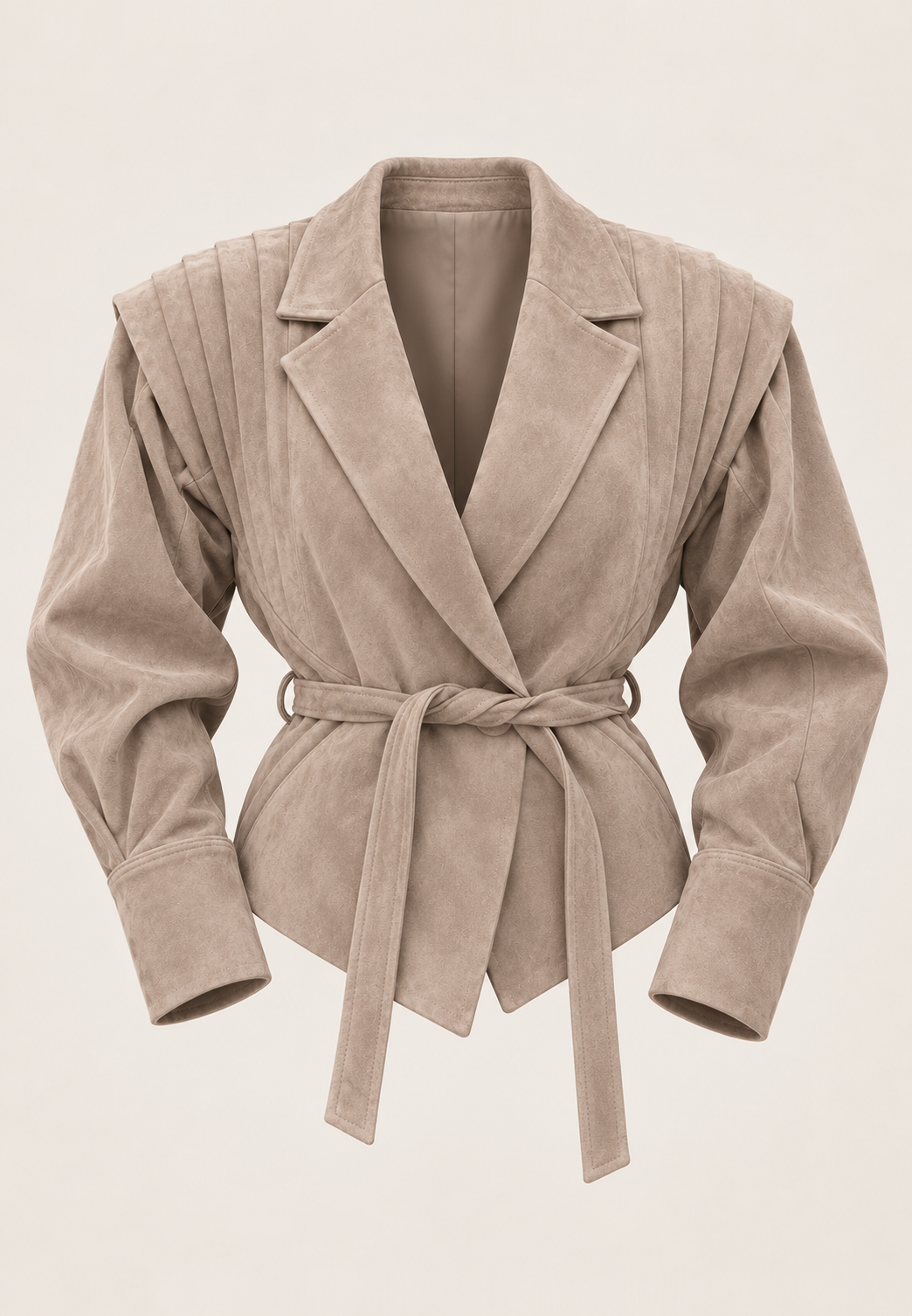 Veste femme effet daim à ceinture et larges revers - Serena