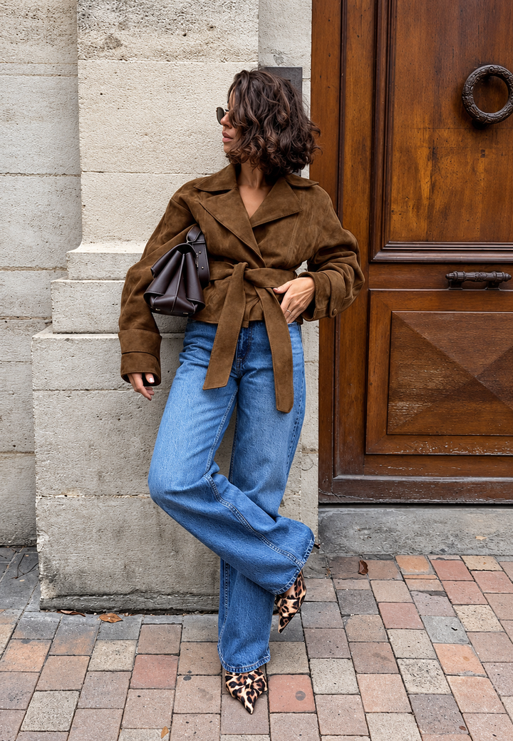 Veste femme effet daim à larges revers - Ariane