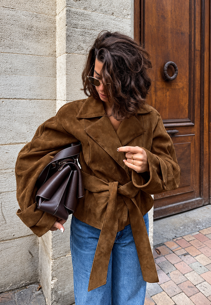 Veste femme effet daim à larges revers - Ariane