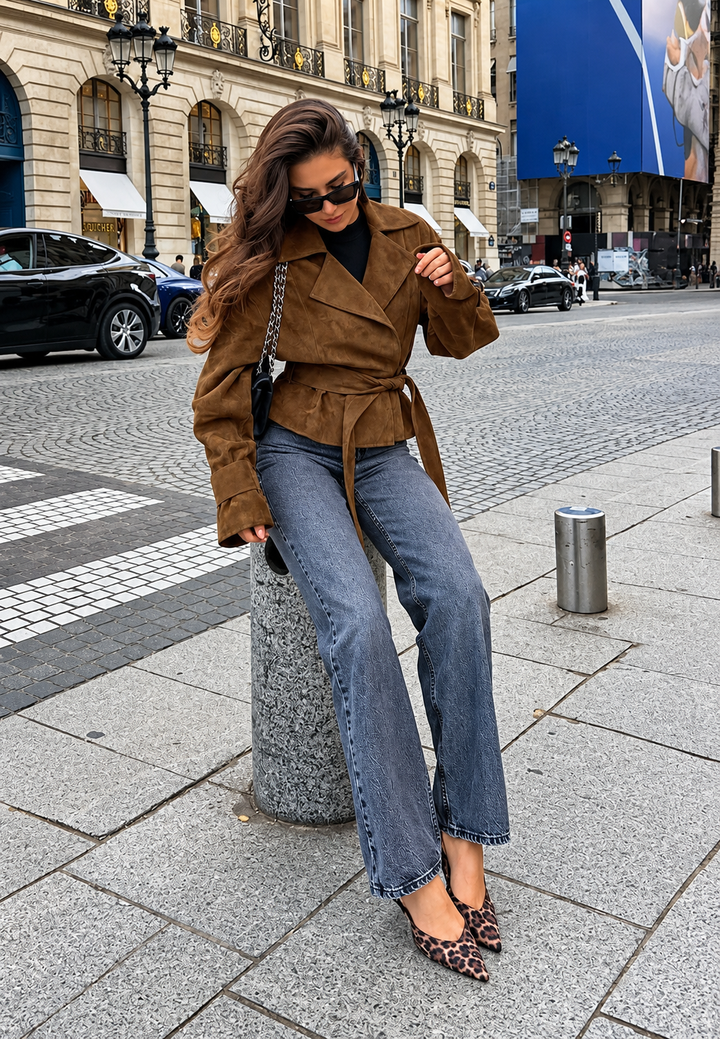 Veste femme effet daim à larges revers - Ariane