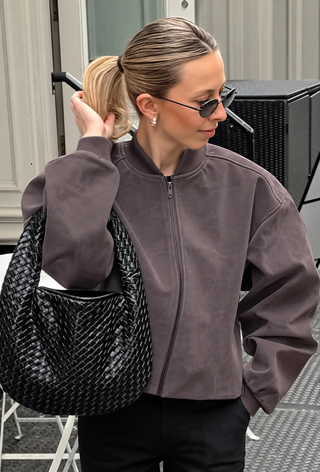 Veste femme effet daim à manches larges et zip - Delphine