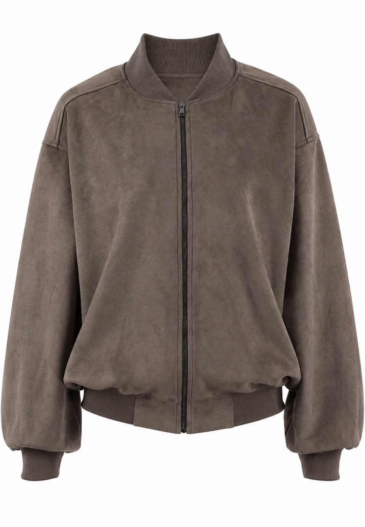 Veste femme effet daim à manches larges et zip - Delphine