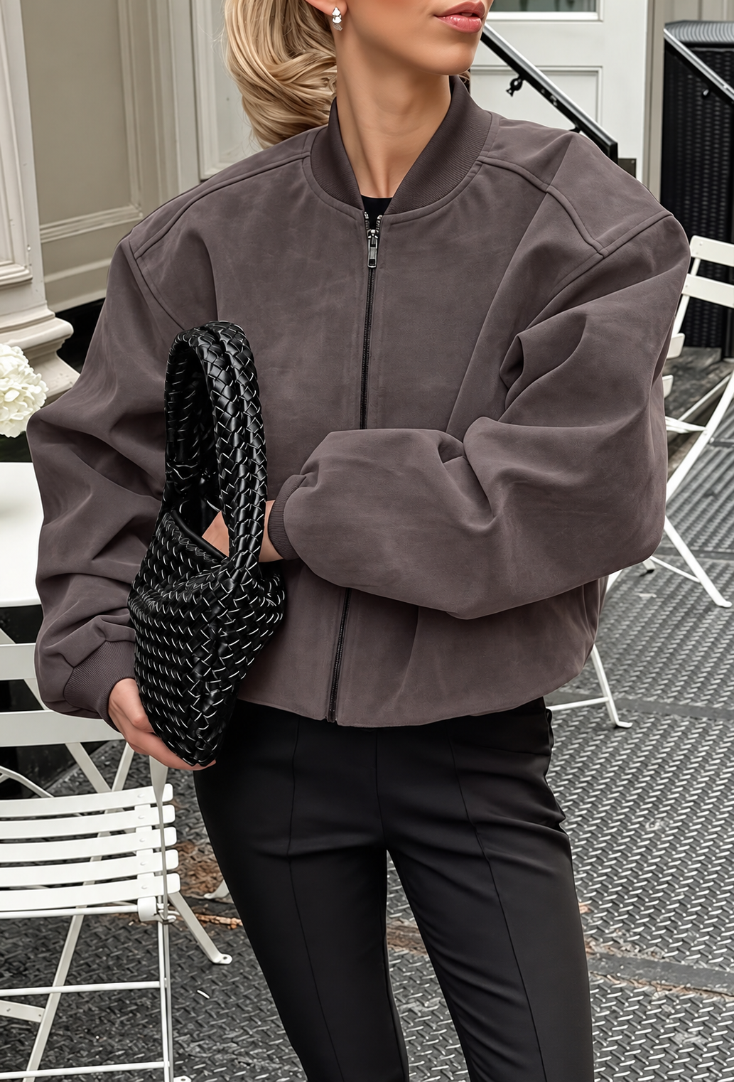 Veste femme effet daim à manches larges et zip - Delphine
