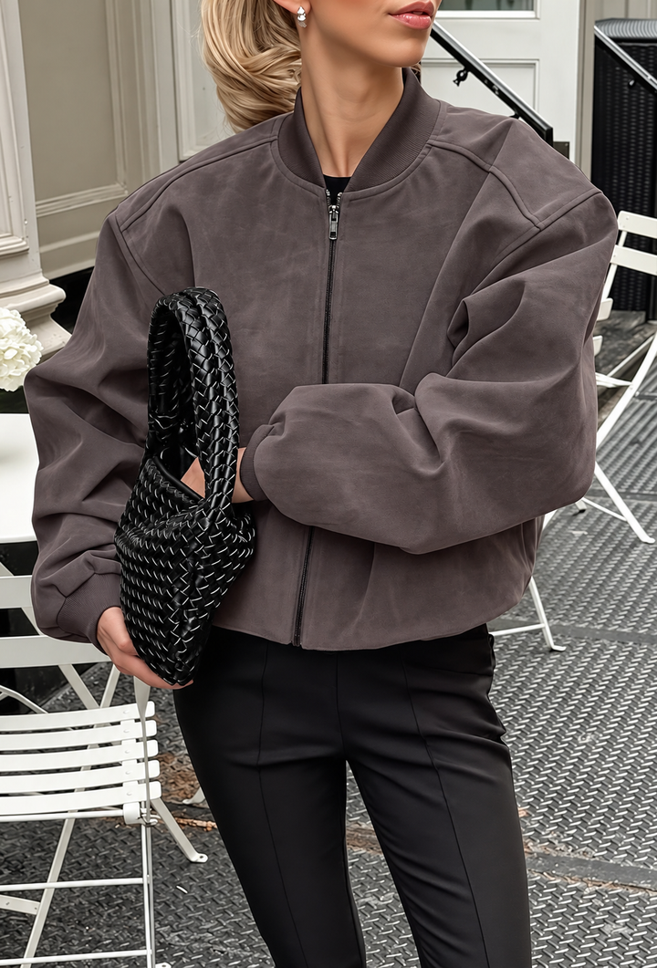 Veste femme effet daim à manches larges et zip - Delphine