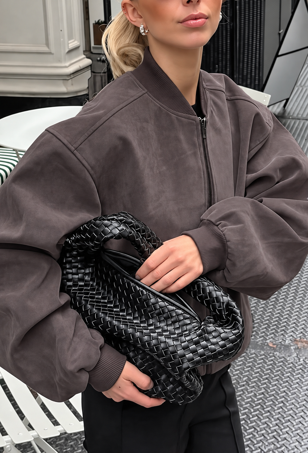 Veste femme effet daim à manches larges et zip - Delphine