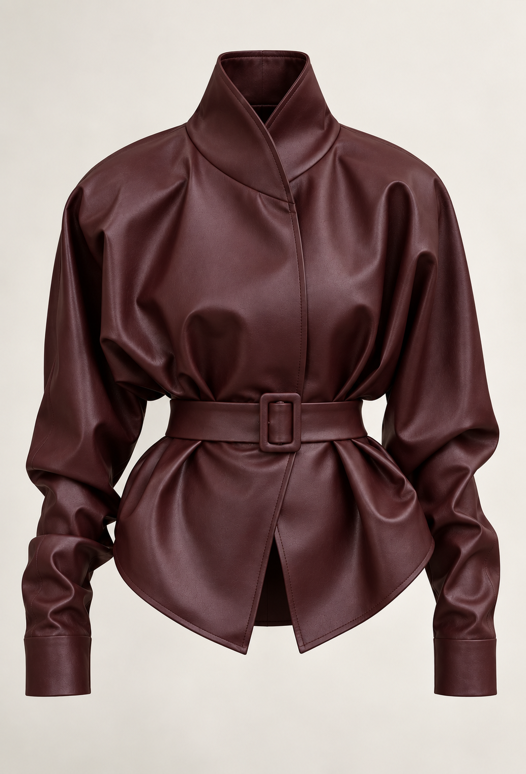 Veste femme effet cuir à ceinture ajustable et col montant - Doria