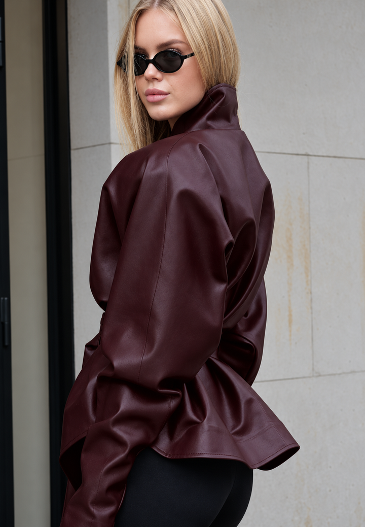 Veste femme effet cuir à ceinture ajustable et col montant - Doria