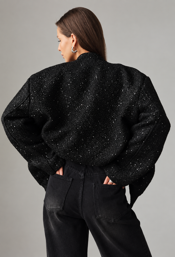 Veste femme effet tweed à sequins et col rond - Mirelle