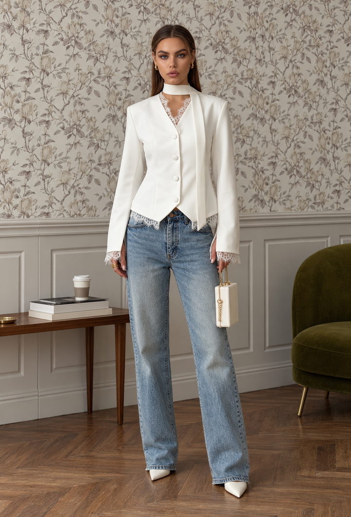 Veste élégante à détails en dentelle et boutons - Ayla