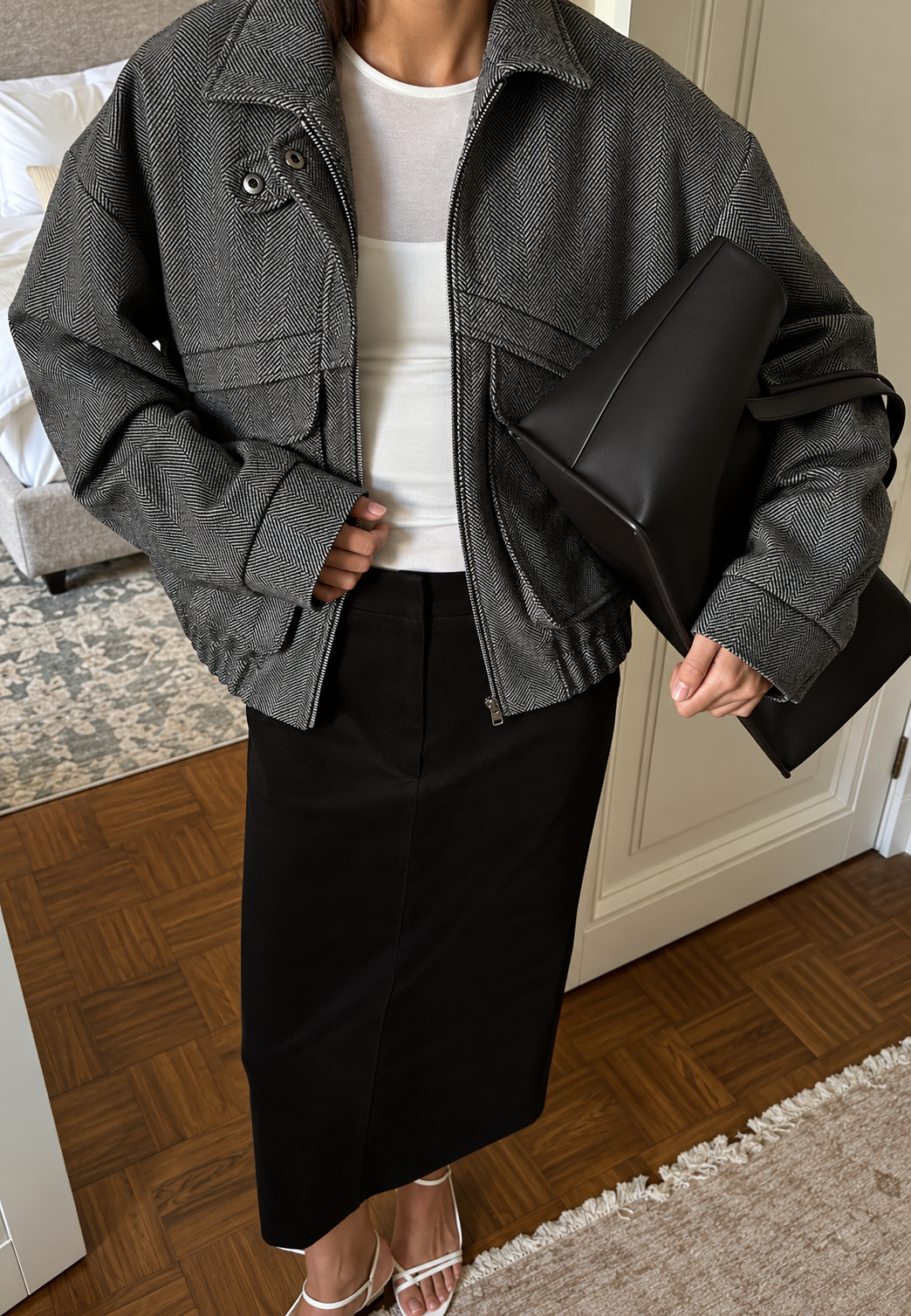 Veste femme à chevrons, col montant et zip - Saura