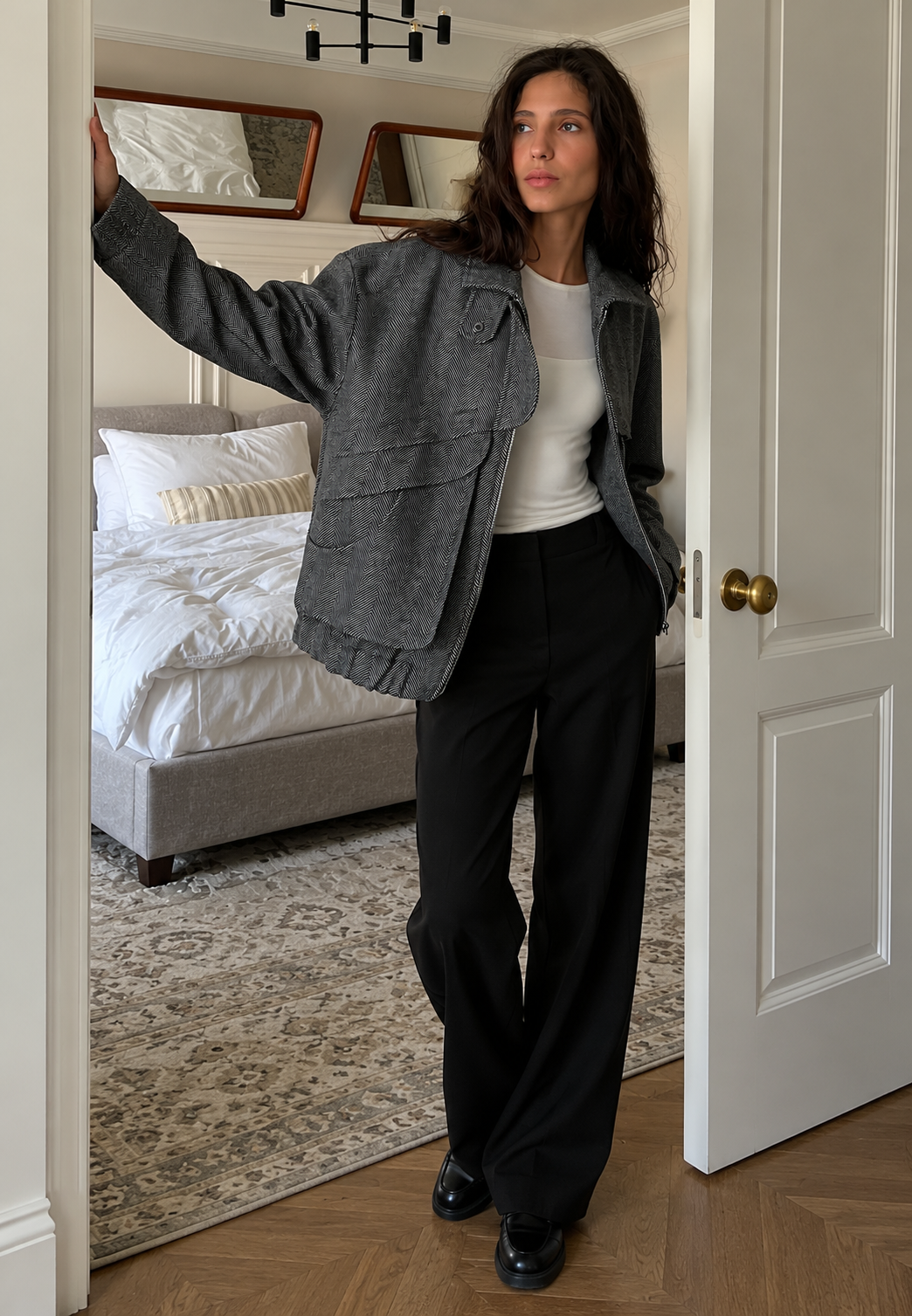 Veste femme à chevrons, col montant et zip - Saura