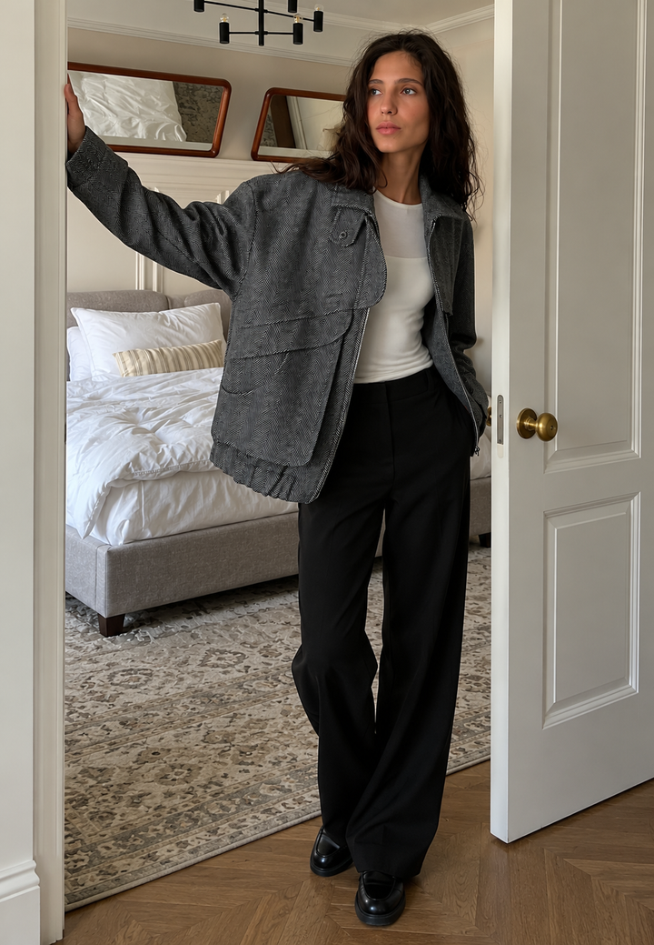 Veste femme à chevrons, col montant et zip - Saura