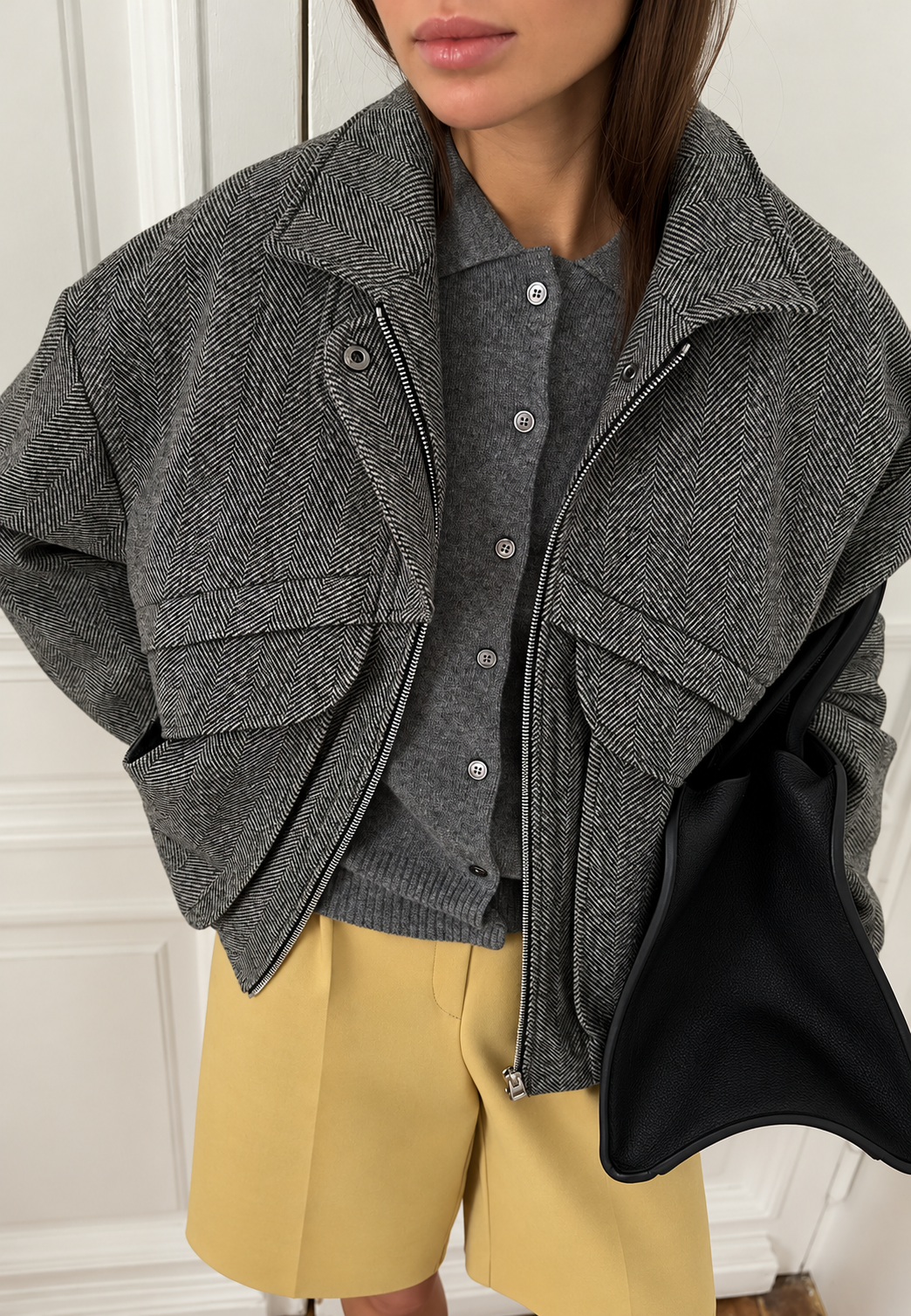 Veste femme à chevrons, col montant et zip - Saura