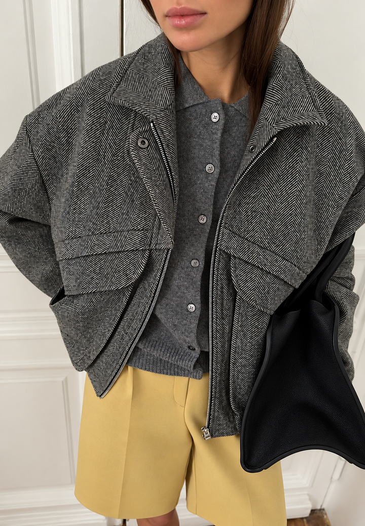 Veste femme à chevrons, col montant et zip - Saura