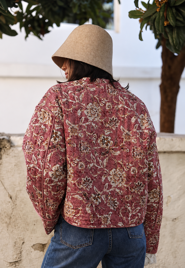 Veste femme à imprimé floral, matelassage en losanges et bordures - Orsina