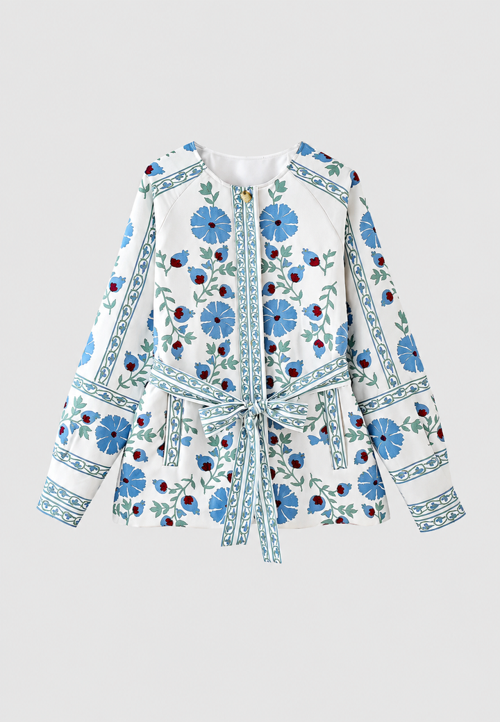 Veste fleurie femme à ceinture ajustable et manches longues - Jette
