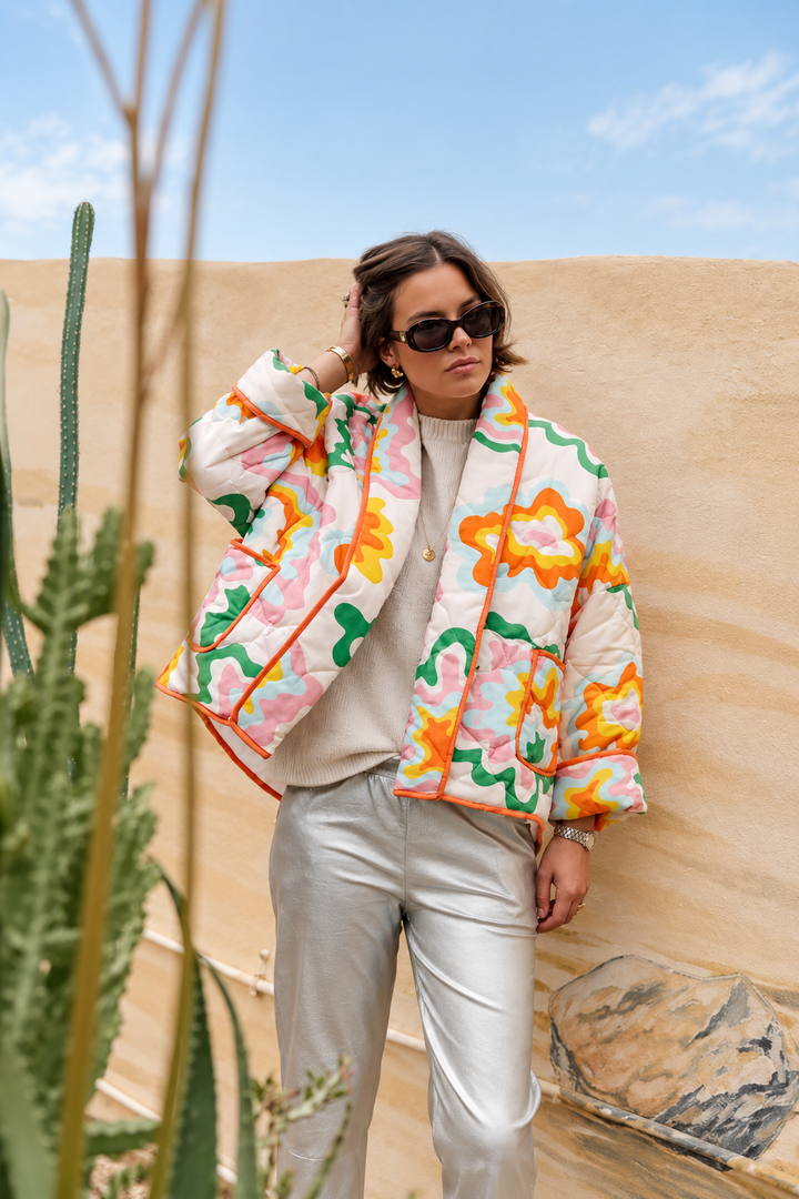 Veste femme à grandes fleurs et matelassage en losanges style bohème - Mirthe