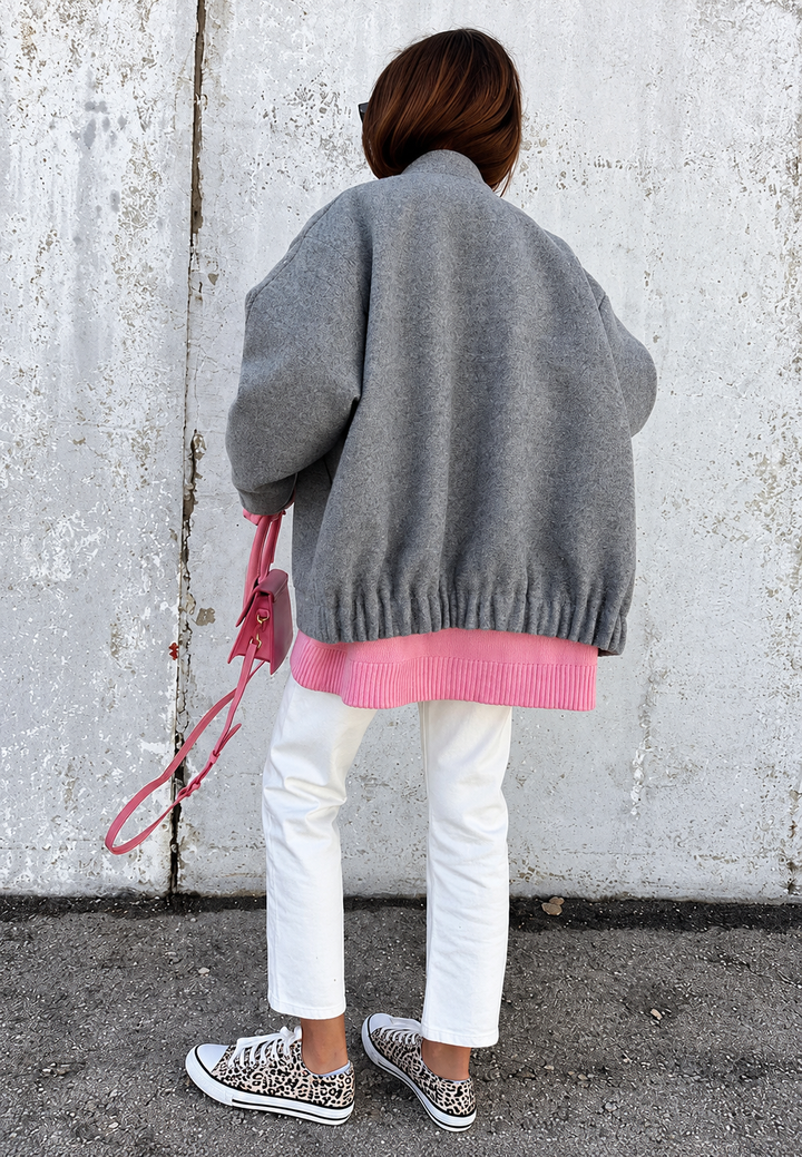 Veste femme oversize à col montant et boutons-pression - Cira