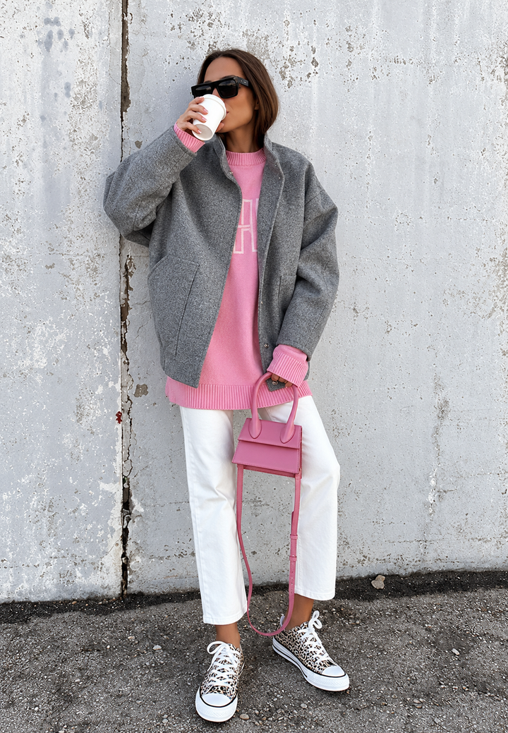 Veste femme oversize à col montant et boutons-pression - Cira