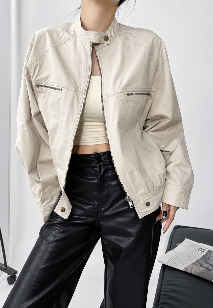 Veste femme oversize à col montant, zip et poignets boutonnés - Nerina